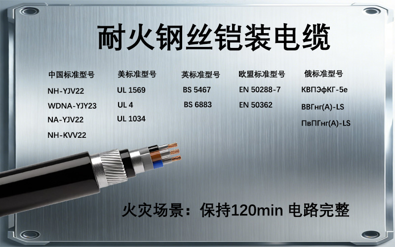 各国标准耐火钢丝铠装电缆